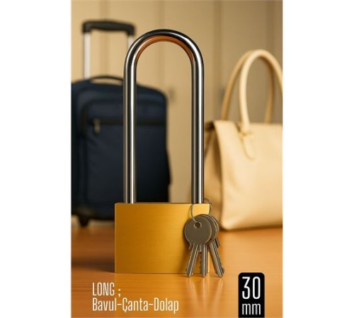Long 30 mm Uzun Kelepçeli Bavul ve Çanta Asma Kilidi – 3 Anahtarlı, Dolap ve Seyahat İçin Güvenli