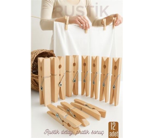 12’li Ahşap Mandal Seti – Doğal Görünümlü, Çok Amaçlı, Dayanıklı Yaylı Tasarım