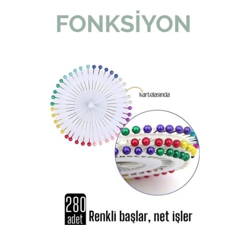Renkli Başlı Toplu İğne 280 Adet