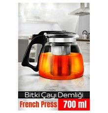 Süzgeçli French Press Cam Demlik 700 Ml Bitki Çayı Demliği