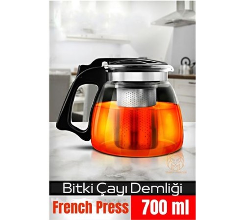 Süzgeçli French Press Cam Demlik 700 Ml Bitki Çayı Demliği