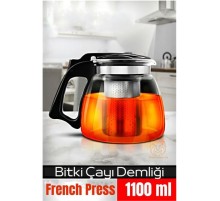 Süzgeçli French Press Cam Demlik 1100 Ml Bitki Çayı Demliği