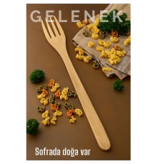 Doğal Gürgen Ağacı Servis Çatalı – 25 cm, El Yapımı Ahşap Mutfak Gereci