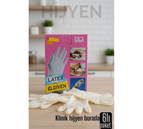 6'lı KUTULU Latex Eldiven Hijyenik, Esnek ve Çok Amaçlı Kullanım İçin