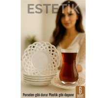 Porselen Görünümlü Plastik Çay Tabağı – 6’lı Set, Hafif, Şık ve Kırılmaz Tasarım