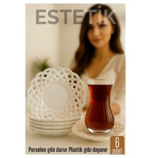 Porselen Görünümlü Plastik Çay Tabağı – 6’lı Set, Hafif, Şık ve Kırılmaz Tasarım