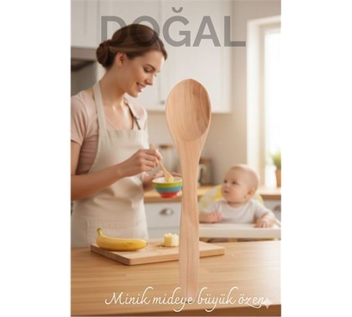 Doğal Gürgen Bebek Mama ve Hazırlık Kaşığı – 13 cm, Mini Boy, Şık ve Pratik