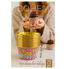 Bohem Yuvarlak Kek Kalıbı , Alüminyum  Cupcake Muffin Kalıbı 20'li Paket