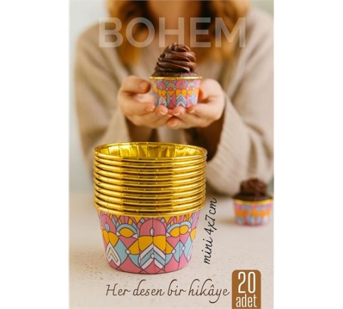 Bohem Yuvarlak Kek Kalıbı , Alüminyum  Cupcake Muffin Kalıbı 20'li Paket