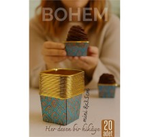 Bohem Kare Kek Kalıbı , Alüminyum  Cupcake Muffin Kalıbı 20'li Paket