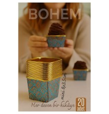 Bohem Kare Kek Kalıbı , Alüminyum  Cupcake Muffin Kalıbı 20'li Paket