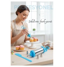 Krema Sıkma Pompası Paslanmaz Çelik – 3 Uçlu, 20 cm, Parti ve Pasta Dekorları İçin Profesyonel Yardımcı