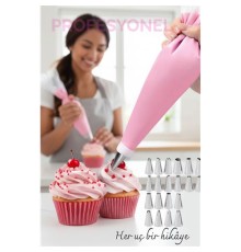 20 Uçlu Pasta Süsleme Seti – 2 Krema Torbası, Paslanmaz Uçlar, Profesyonel ve Ev Kullanımı İçin