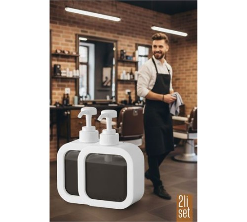 2 li Berber Sabunluğu – Modern Pompalı Dispenser | Sıvı Sabun, Şampuan, Losyon İçin 300 ml