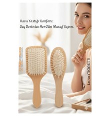 Doğal Ahşap Antistatik Hava Yastıklı Saç Fırçası (2 Boy: 23x8 & 22x6 cm) -