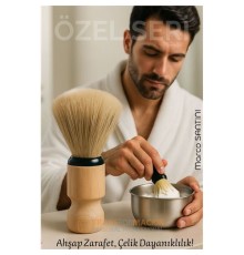 Klasik Tıraş Seti – Ahşap Saplı Fırça & 304 Paslanmaz Çelik Tıraş Tası