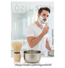 Klasik Tıraş Seti – Ahşap Saplı Fırça & 304 Paslanmaz Çelik Tıraş Tası