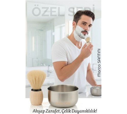 Klasik Tıraş Seti – Ahşap Saplı Fırça & 304 Paslanmaz Çelik Tıraş Tası