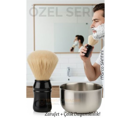 Klasik Tıraş Seti – Ahşap Saplı Fırça & 304 Paslanmaz Çelik Tıraş Tası