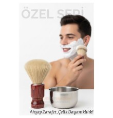 Klasik Tıraş Seti – Ahşap Saplı Fırça & 304 Paslanmaz Çelik Tıraş Tası