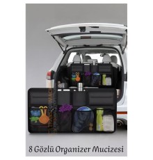 8 Gözlü Araç Koltuk Arkası Organizer – Güçlü Tokalı, Cırtlı, Ayarlanabilir Tasarım
