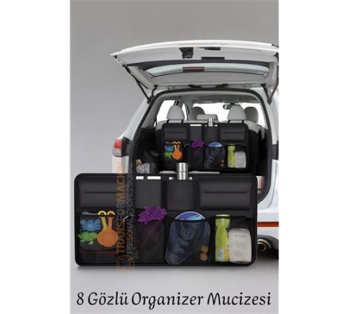 8 Gözlü Araç Koltuk Arkası Organizer – Güçlü Tokalı, Cırtlı, Ayarlanabilir Tasarım
