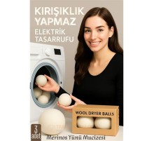 3’lü Kurutma Makina Topu – Merinos Yün Kurutma Topları Doğal Yumuşatıcı, Kırışık Önleyici, Enerji Tasarruflu