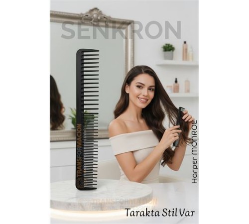 Karbon Plastik Saç Kesim Tarağı – 17.2 cm, Kuaför ve Kişisel Kullanıma Uygun