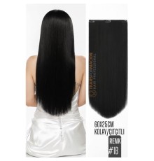 Doğal Görünümlü Düz Siyah Sentetik Kaynak Saç – RENK KOD:#1B  Kolay Tak Çıkar, Işıltılı Etki!