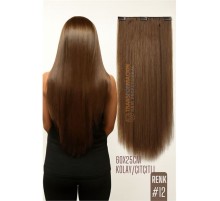 Doğal Görünümlü Düz Siyah Sentetik Kaynak Saç – RENK KOD:#12  Kolay Tak Çıkar, Işıltılı Etki!