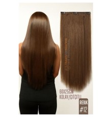 Doğal Görünümlü Düz Siyah Sentetik Kaynak Saç – RENK KOD:#12  Kolay Tak Çıkar, Işıltılı Etki!