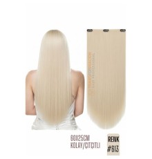 Doğal Görünümlü Düz Siyah Sentetik Kaynak Saç – RENK KOD:#613  Kolay Tak Çıkar, Işıltılı Etki!