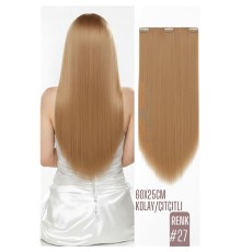 Doğal Görünümlü Düz Siyah Sentetik Kaynak Saç – RENK KOD:#27  Kolay Tak Çıkar, Işıltılı Etki!