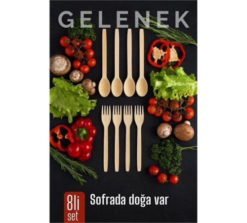 Doğal Gürgen Ağacı Kaşık & Çatal Seti – 8’li, 27 cm Kaşık / 25 cm Çatal