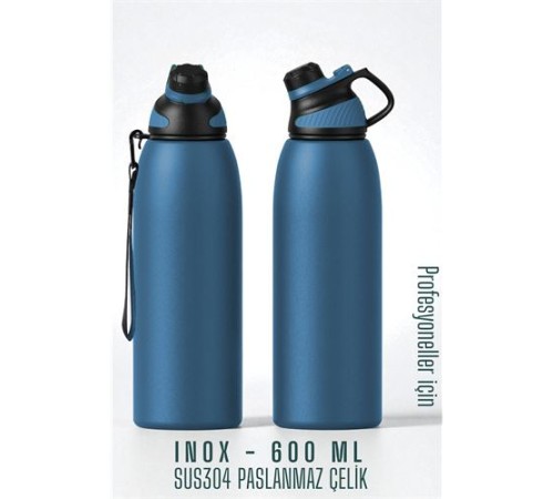 Inox Çelik Termos - 600 ml  SUS304 Çelik Termos Profesyonel MAVİ