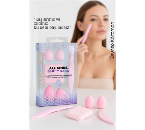 5’li Makyaj Süngeri ve Kaş Usturası Seti – Profesyonel Güzellik Araçları