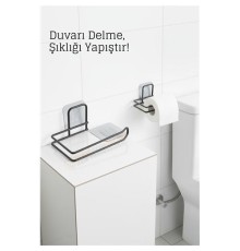 Yapışkanlı Tuvalet Kağıdı Tutucu – Siyah Metal 14 x 7,5 cm