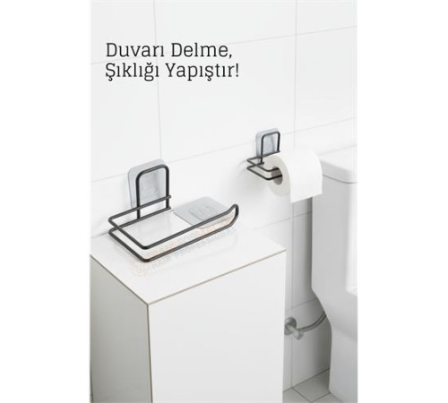 Yapışkanlı Tuvalet Kağıdı Tutucu – Siyah Metal 14 x 7,5 cm