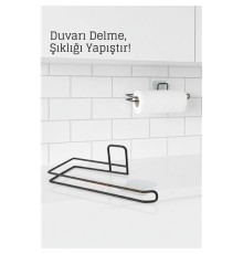 Yapışkanlı Kağıt Havluluk – Siyah Metal, 25 x 7 cm