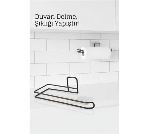 Yapışkanlı Kağıt Havluluk – Siyah Metal, 25 x 7 cm