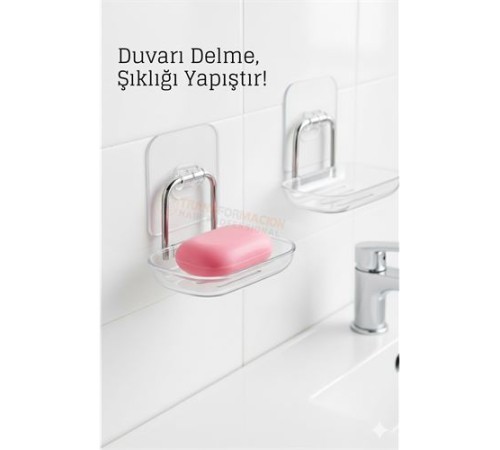 Yapışkanlı Sabunluk – Su Giderli, Katı Sabun Kutusu, 13 x 9 cm