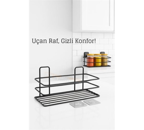 Yapışkanlı Duvar Rafı – Baharat Rafı, Kavanoz Rafı Banyo/Mutfak Organizer, 30 x 12 x 9 cm