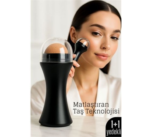 Volkanik Taşlı Yağ Emici Yüz Roller - + Yedek Taşlı Set – Ciltteki Yağı Anında Al, Mat Görünüm Kazan!
