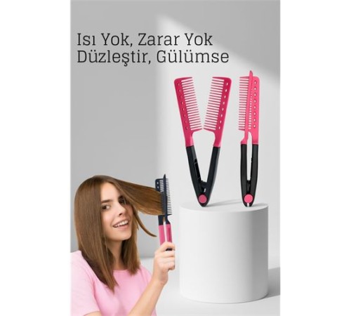 Manuel V Tipi Keratin Saç Düzleştirici – Isısız, Taraklı Saç Maşası  Pratik ve Taşınabilir