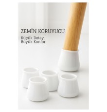 Silikonlu Sandalye Ayak Koruyucu – Sessiz ve Çiziksiz Kullanım, 4’lü Set BEYAZ
