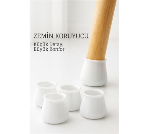 Silikonlu Sandalye Ayak Koruyucu – Sessiz ve Çiziksiz Kullanım, 4’lü Set BEYAZ
