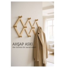 Ahşap Akordeon Duvar Askısı - Dekoratif, Çok Amaçlı, 10 Kancalı Akıllı Askılık