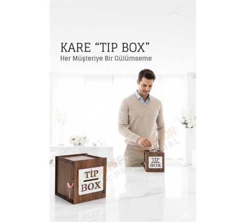 Lazer Kesim Ahşap Tip Box – Bahşiş Kutusu | 13x13x12 cm Dekoratif Kutu
