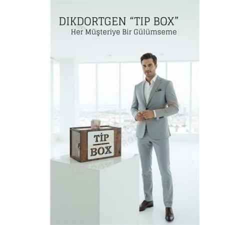 Lazer Kesim Ahşap Tip Box – Bahşiş Kutusu | 21x12x13  cm Dekoratif Kutu