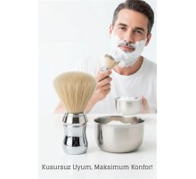 Klasik Tıraş Seti – Krom Parlak Saplı Fırça & 304 Paslanmaz Çelik Tıraş Tası